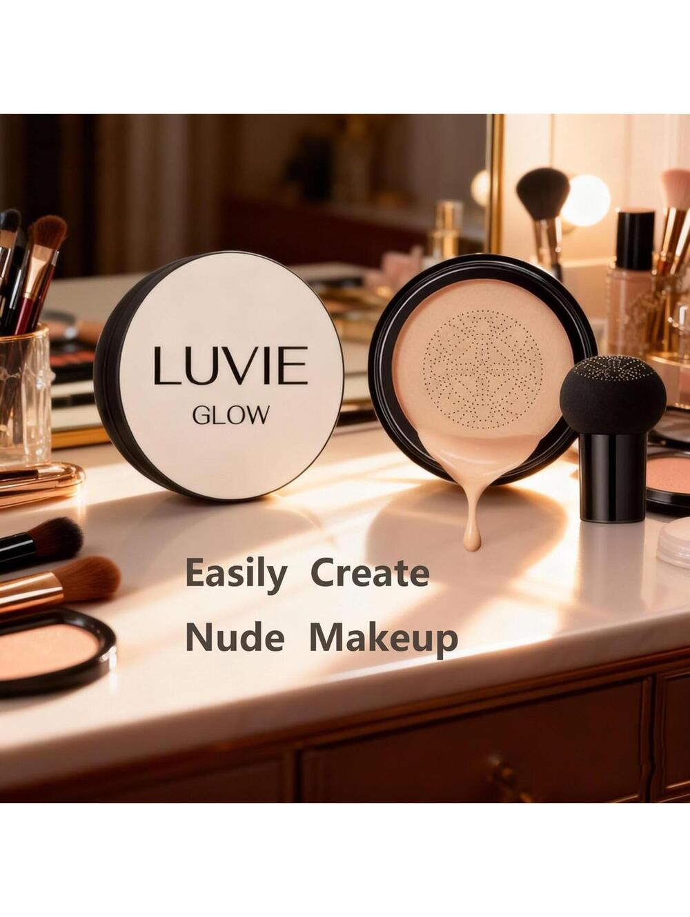 Luvie Glow 2026 Mushroom Air Cushion Foundation CC Cream 24HR Matte WARM
